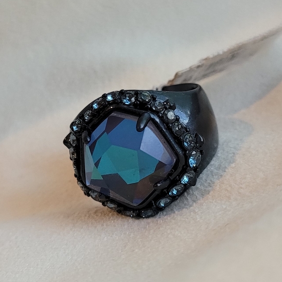 NWT Kendra Scott Statement Ring Indigo Dichroic Navy Gunmetal size 7 - Picture 1 of 7